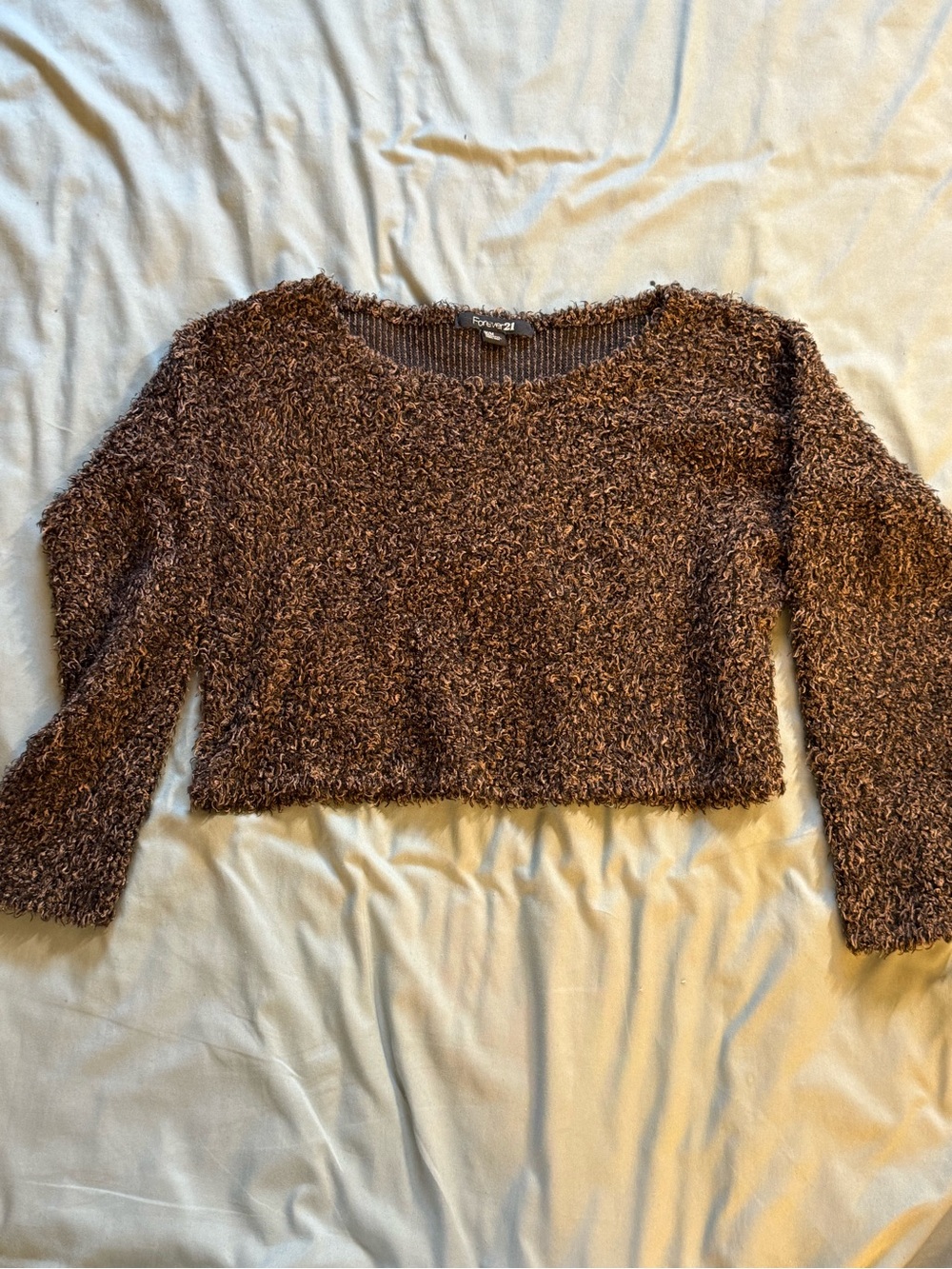 Forever 21 Brown Fuzzy Cropped Pullover Sweater